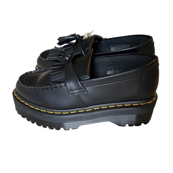 NWT Dr. Martens Adrian Quad Leather Platform Tassel Loafers Black Smooth W7 / M6 - Picture 6 of 13